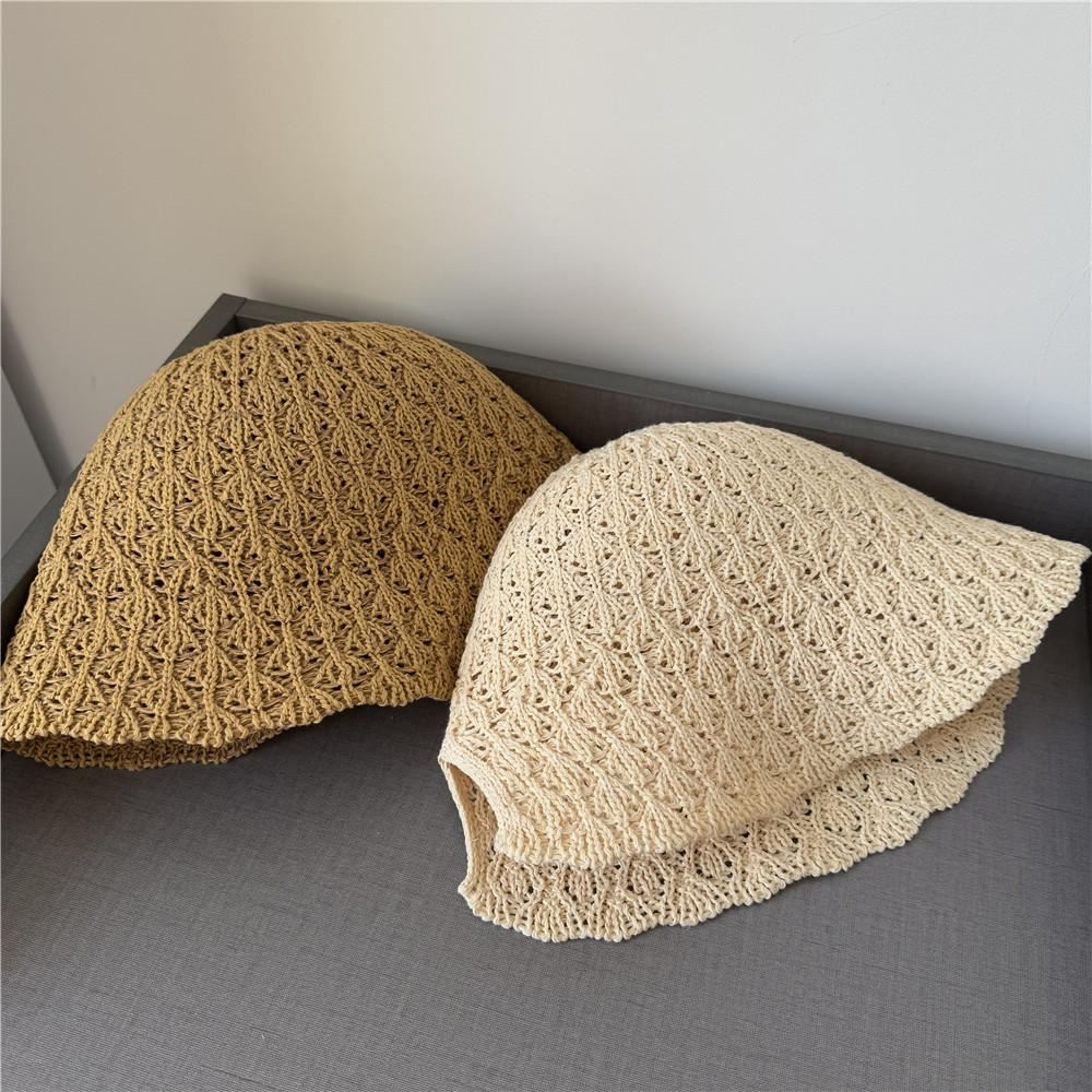 Hollow Thin Breathable Dome Basin Hat Crocheted Bucket Hat Women's Spring and Summer Fresh Age-reducing Bucket Hat with Split Ends