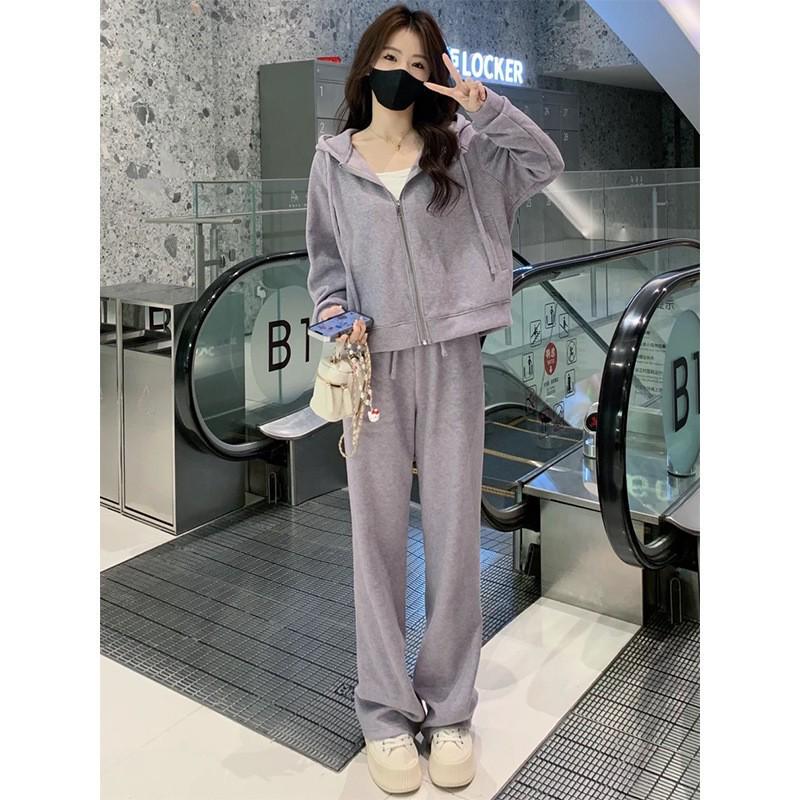 

Популярный комплект из двух предметов большого размера: толстовка и вязаные брюки для осени/зимы - повседневная женская одежда свободного кроя S (75-90 jin)