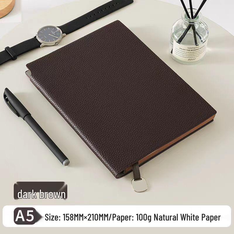 New Lychee Grain A5 Faux Leather Business Notebook Set, Thick Soft Cover, Practical for Everyday Use