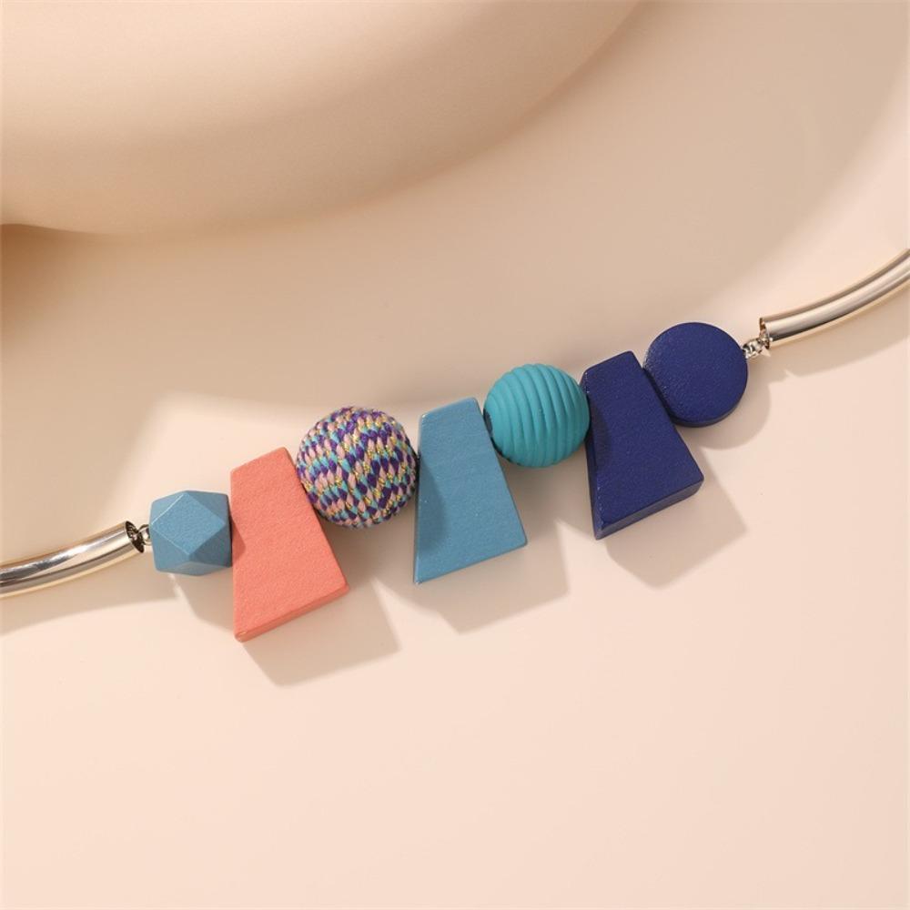 Beads Simple Geometric Necklace Colorful Ethnic Style Necklace Elegant Wood Necklace Women
