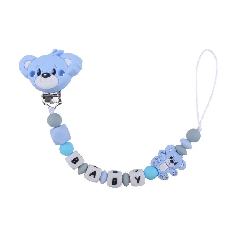 Bebé Personalizado Silicona Nombre Oso de Dibujos Animados Accesorios para Recién Nacidos Cadena para Chupete Juguete para Morder Juguete de Dentición Cadena para Portachupetes
