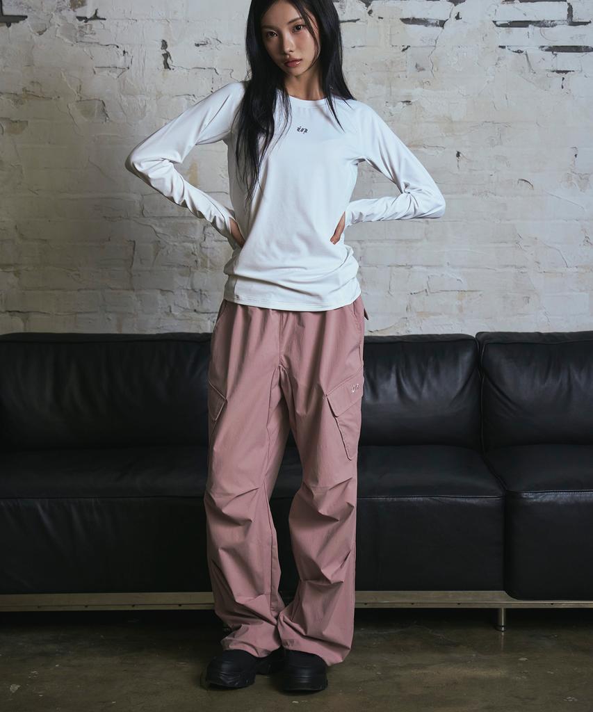 Ondaweibeu Diagonal Pocket Elastic Waist Pants (Indie Pink)