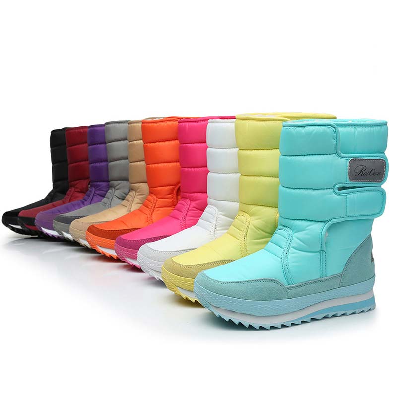 Snow Boots Women Shoes 2025 Hook & Loop Mid-calf Women Winter Boots Round Toe Solid Warm Plush Shoes Woman