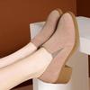 Women's Suede Block Heel Single Shoes Autumn New Round Toe Deep Mouth Slip-on Non-Slip Kitten Heels