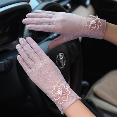 Women's Sunscreen Gloves Spring and Summer Thin Lace Touch Screen Gloves Driving Breathable Outdoor Shade Cycling Gloves