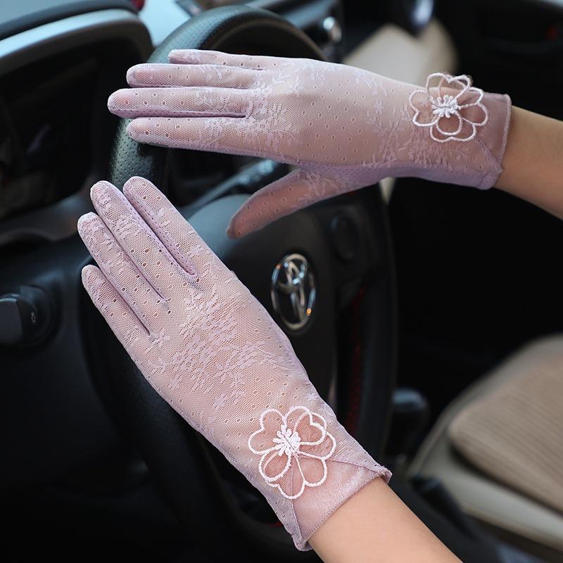 Women's Sunscreen Gloves Spring and Summer Thin Lace Touch Screen Gloves Driving Breathable Outdoor Shade Cycling Gloves