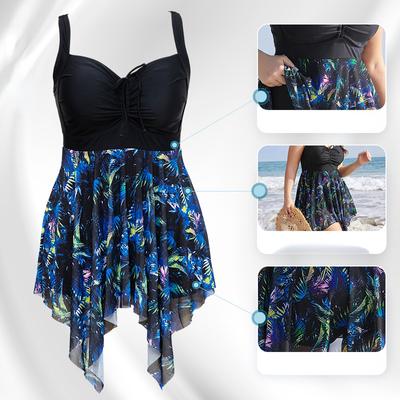 High Waist Summer Swimwear Women Plus Size Swimsuit Elastic Slim Flowers Polyester Sexy Beach Dress Fat Women Backless Sleeveless Swim Dress