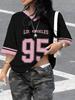 Women's Los Angeles NO.95 Print V-Neck Short Sleeve T-Shirt Summer Graphic Tee Baseball Jerseys Plus Size Sport T-Shirt