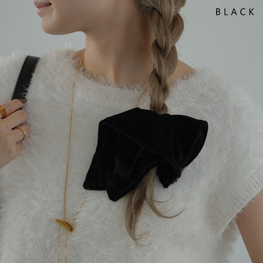 JewelVOX Scrunchie Hair Square Velvet Hair Cute for Adults Tie, Women's Accessory, Large, Square, (Black)