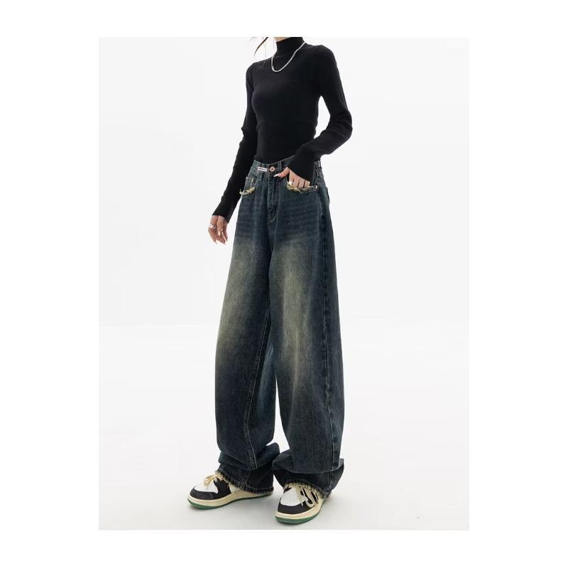 Spring and Summer New Jeans Women's High Waist Slimming and Straight Loose American Retro High Street Casual Pants Wide Leg Pants Pants