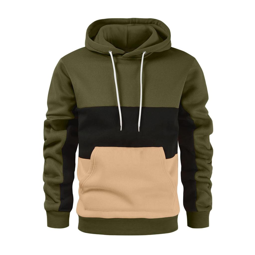2024 Men's Autumn/Winter Fashion Color Block Hoodie - European & American Patchwork Style
