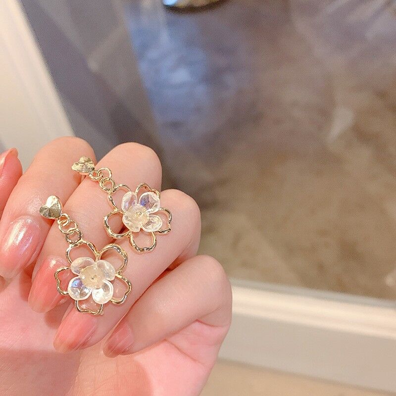 Cherry Flower Blossoms Flower Stud Earrings Gold Color Ear Studs Women's Fine Jewelry Mother's day Birthday
