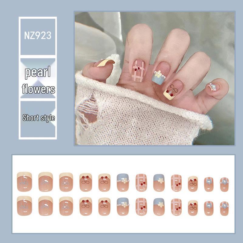 

Pearl Flower Bow Cherry Gingham Wearable Nail Art Patches - Sweet & Cool Design for Students