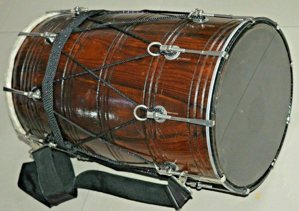 Folk Musical Instrument Punjabi Bhangra Dhol in Rosewood Sheesham with Bag – Traditional Indian Wedding Drum