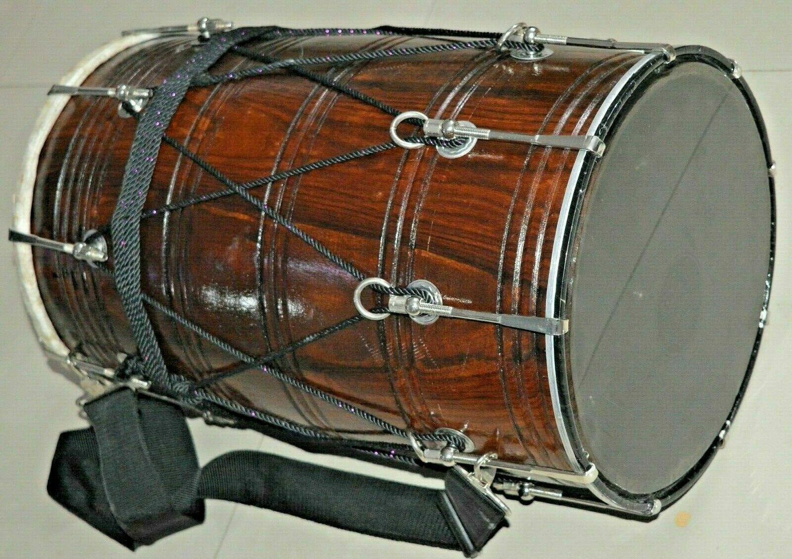 Folk Musical Instrument Punjabi Bhangra Dhol in Rosewood Sheesham with Bag – Traditional Indian Wedding Drum