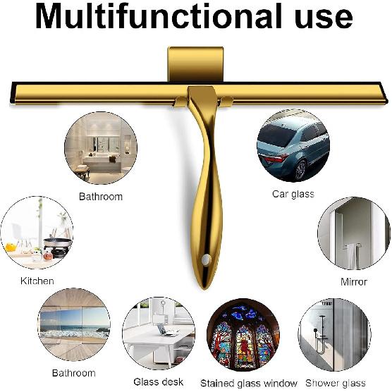All-Purpose Shower Squeegee for Shower Doors, Bathroom, Window and Car Glass - Stainless Steel, 10 Inches (Brass)