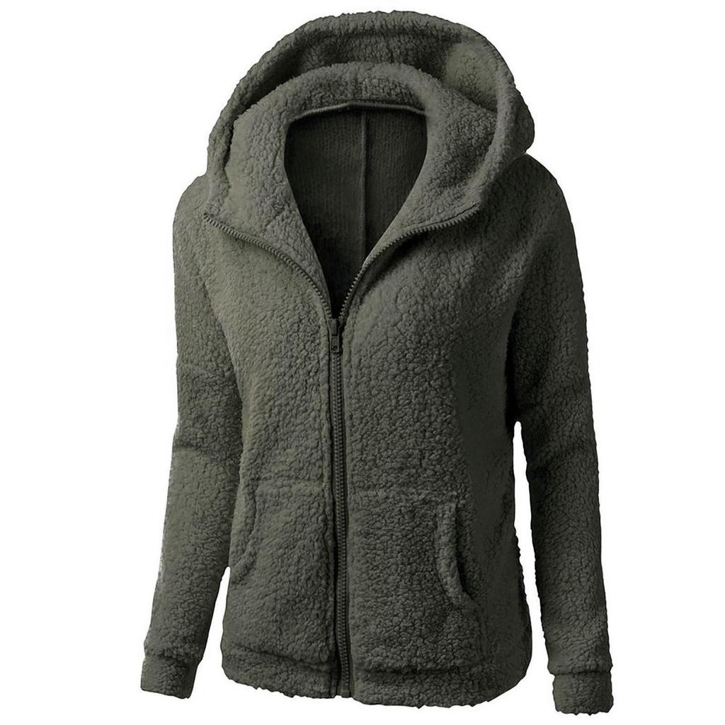 Abrigo de invierno para mujer, sudadera con capucha y cremallera de felpa
