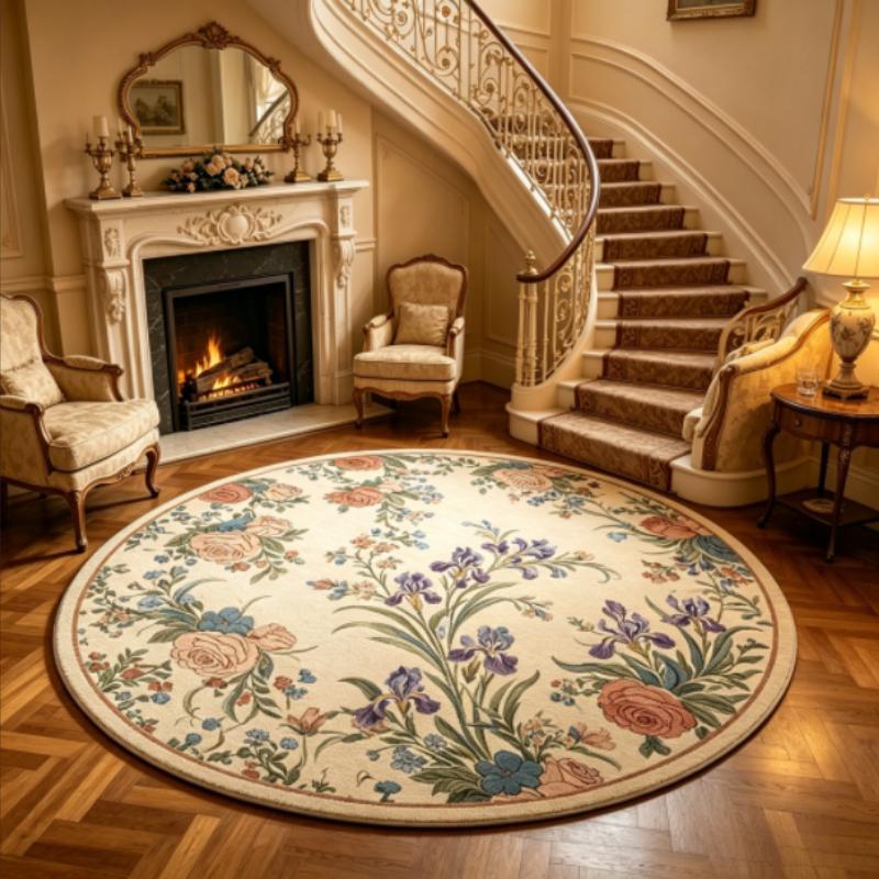 Flower Pattern Carpets for Living Room French Style Bedroom Decor Round Carpet Fluffy Soft Lounge Floor Mat Home Thick Plush Rug