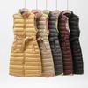 Autumn and Winter New Light and Thin Down Vest Women's Long Stand-up Collar Over the Knee, Slim Waist, Contrasting Color Seamless Fabric
