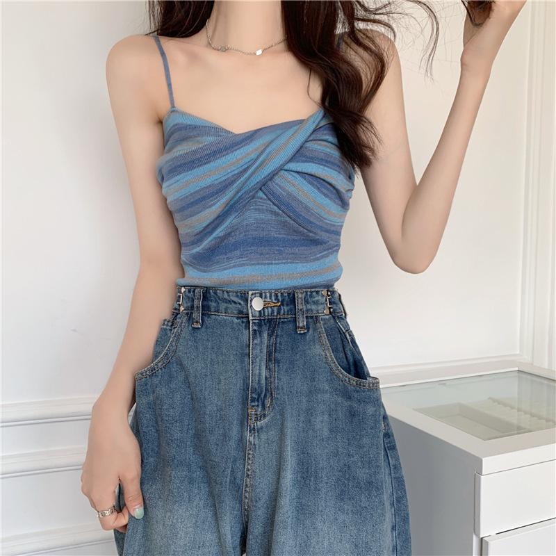 Gestreifte Kleine Hosenträger Außenweste Damen Sommer Neu Hot Girl Sexy Bottom Ärmellos Innenoberteil
