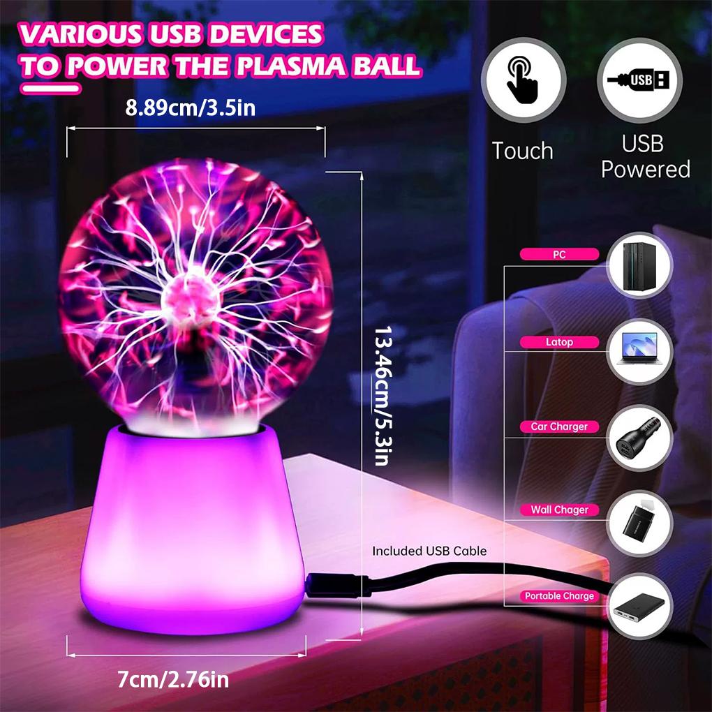 1PC Magic Plasma Ball Lamp Touch Glass LED Night Light Atmosphere Lights Christmas Party Bedroom Decor Kids Birthday Gift Toy