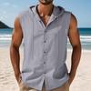 Men Sleeveless Hooded Button Down Linen Blend Shirt