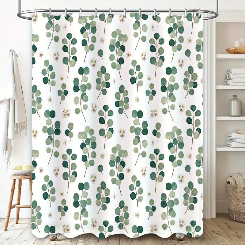 Modern Green Eucalyptus Shower Curtain White Watercolor Floral Bath Decor for Bathroom Decorations
