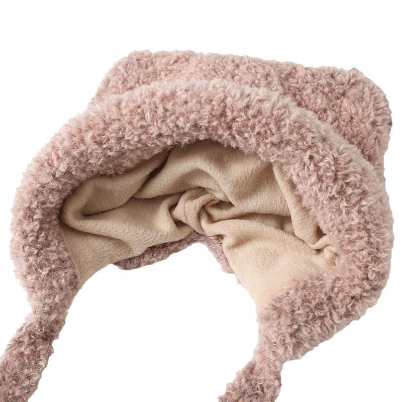 New Cute Little Bear Plush Ear Protection Hat Korean Version of Versatile Plush Thickened Warm Hat Showing Face and Small Cold Proof Hat