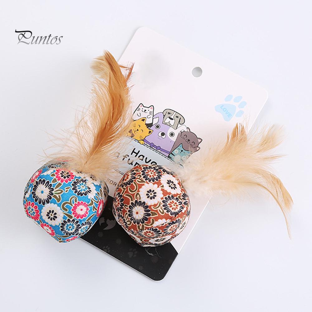 Puntos Pet 2Pcs Cat Kitten Feather Cloth Line Tube Balls Bite-resistant Scratch Toys