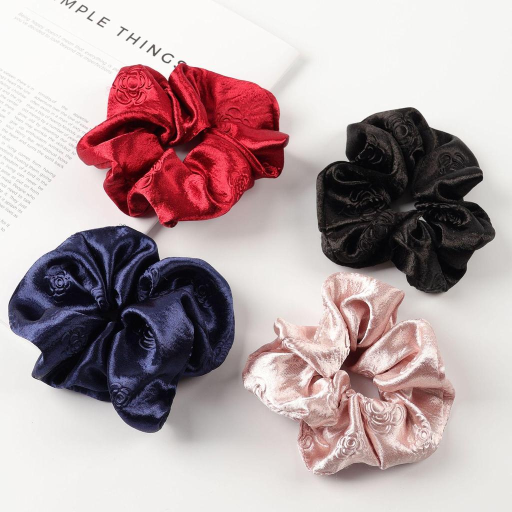 French Retro Satin Camellia Jacquard Hair Tie