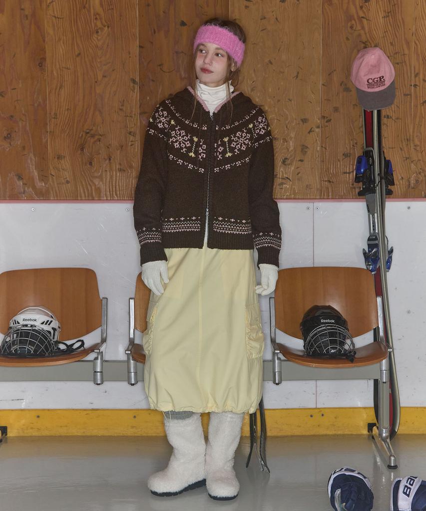 Cgp (Women) Nordic Pattern Hooded Knit Zip-Up_Brown