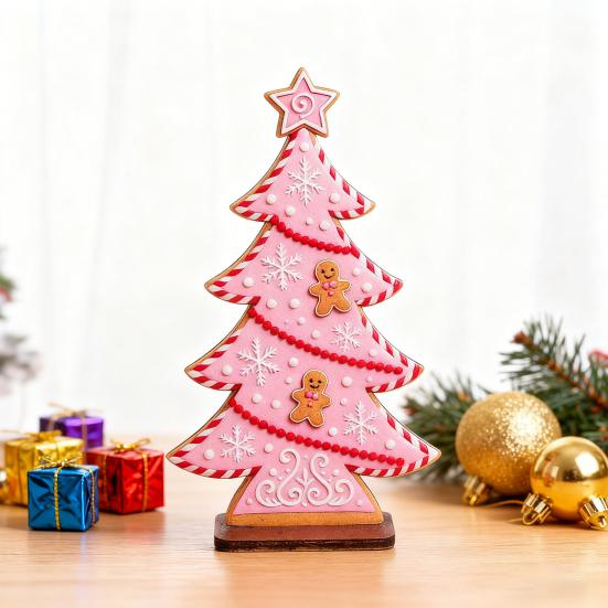 Christmas Tree Decor Candy Colors Gingerbread Man Design Wood Tabletop Decoration Wall Fireplace Shelf Ornament Gift