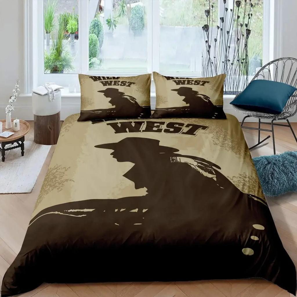 Western Cowboy Duvet Cover Set Vintage Farmhouse Bedding Set For Kids Boys Teens Queen Size Soft 2/3Pcs Polyester Quilt Cover