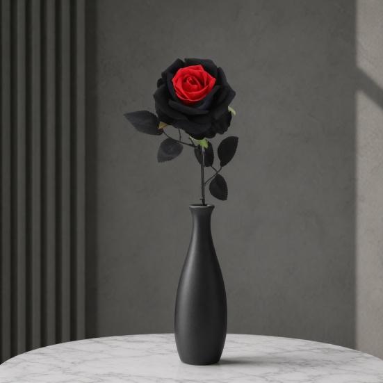 Flor de Rosa Artificial, Rosa Gótica Negra Roja de Seda Artificial con Tallo Largo para Arreglo Floral de Halloween, Centro de Mesa para Bodas en Casa