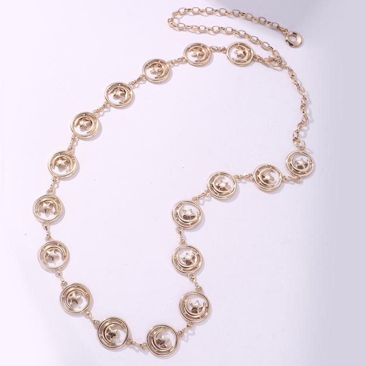 Cinto de Vestido Corrente de Cintura Feminina Decoração Premium Corrente Lua Estrela Cintura