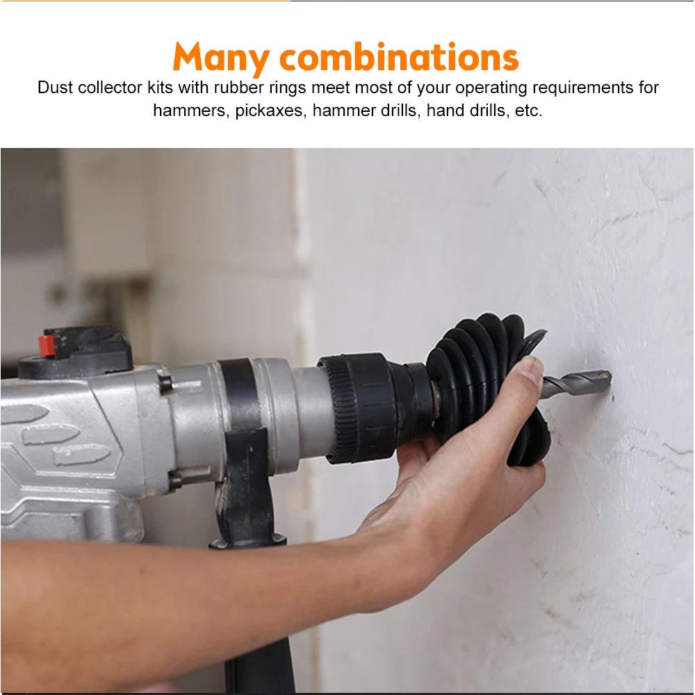 Electric Drill Dust Cover Rubber Impact Hammer Drill Dust Collector Dustproof Device Power Tool Accessories With 2 Rubber Pads