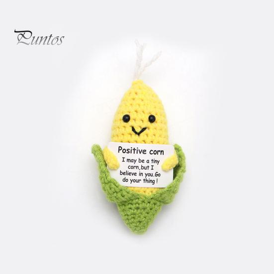 Knitted Vegetable Doll Positive Crocheted with Encouraging Card Emotional Support Handmade Knitting Fruit Animal Toy Decoration Kids Adults