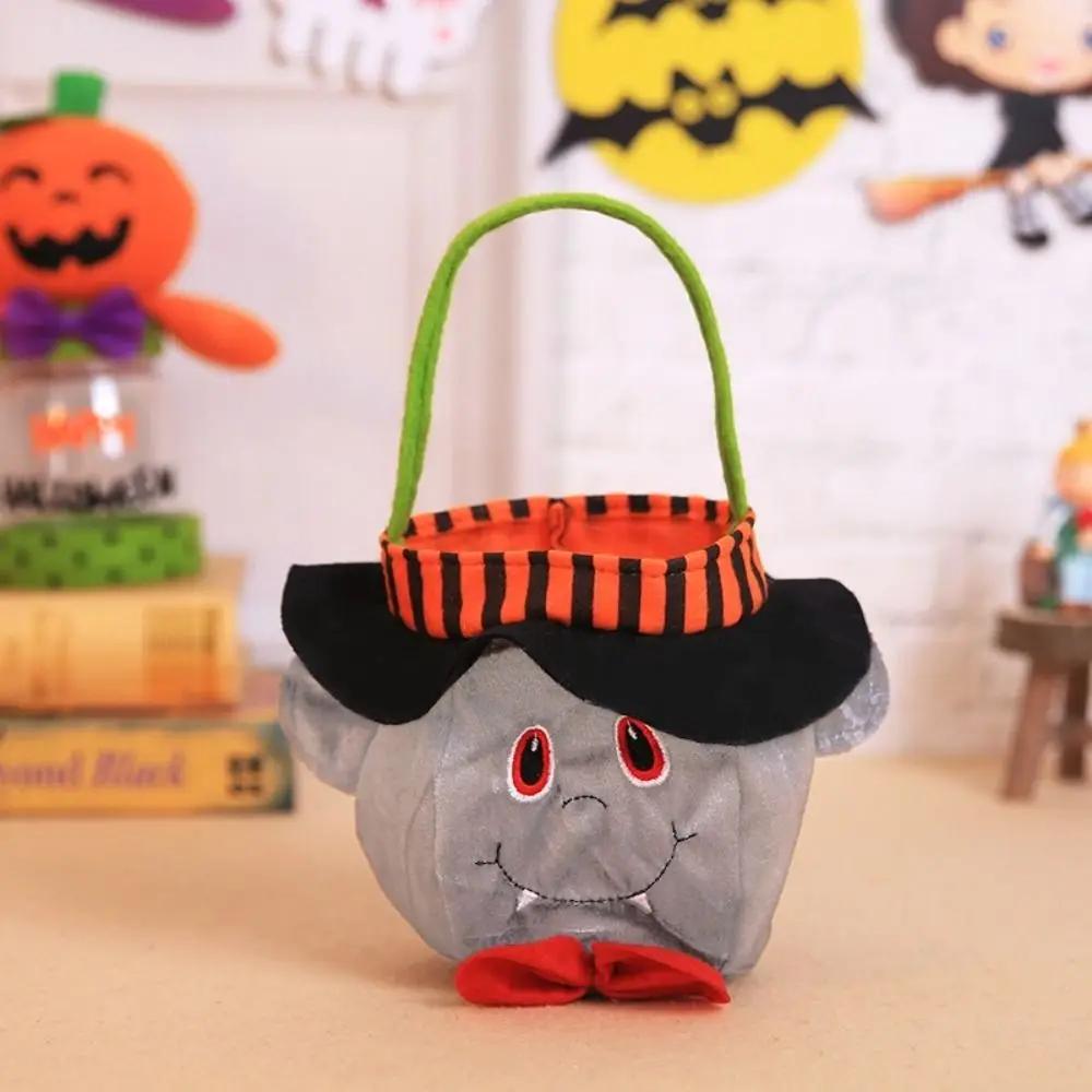 Velvet Material Halloween Tote Bag Cartoon Cotton Spooky Design Trick Or Treat Bag Pumpkin Ghost Design Portable