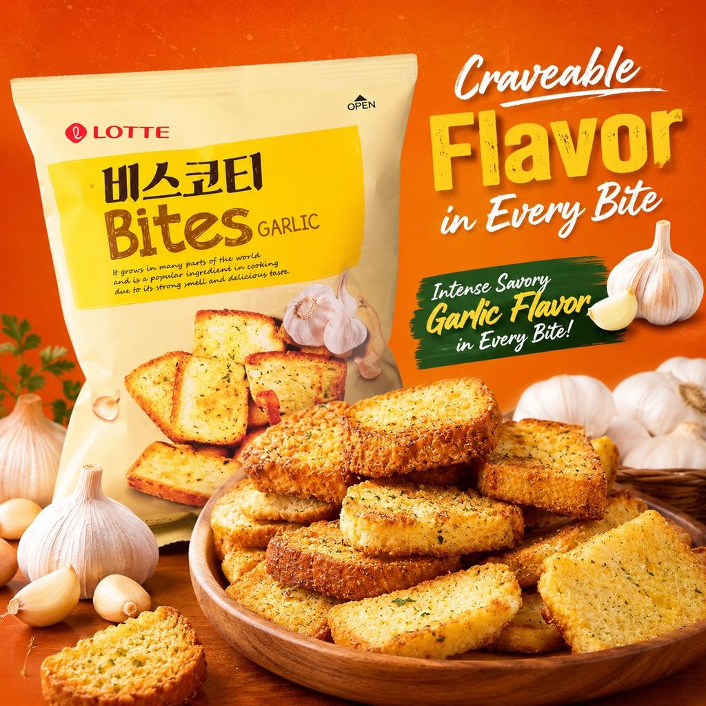 Lotte Toasted Bread Slices Casual Snacks, 70g Per Bag, 3 Flavors Available