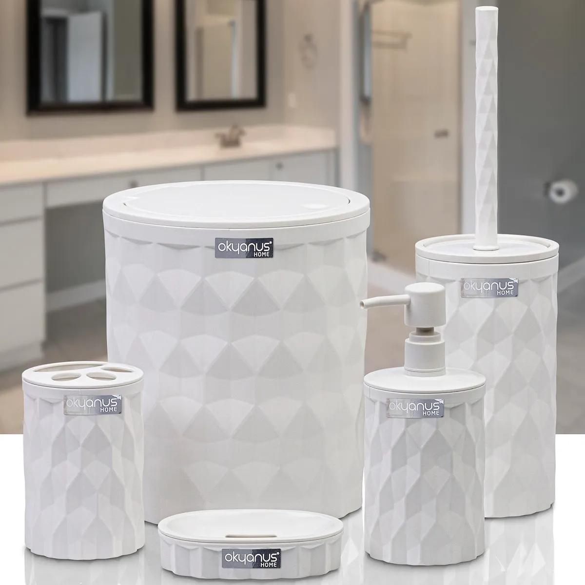 

Набор для ванной комнаты Diamond Click Cover из 5 предметов — 4 варианта цвета белый