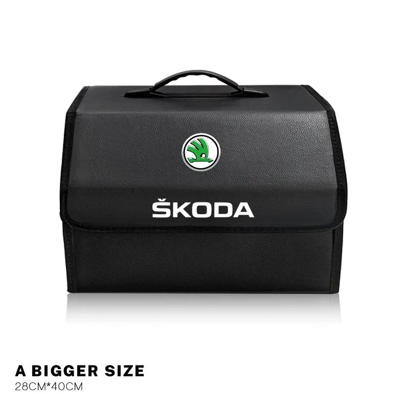 Bolsa Organizadora de Cuero para Coche Caja de Almacenamiento Plegable para Viaje Para Skoda Fabia Superb Yeti Octavia Rapid Kodiaq Kamiq Karoq Derivati Scala