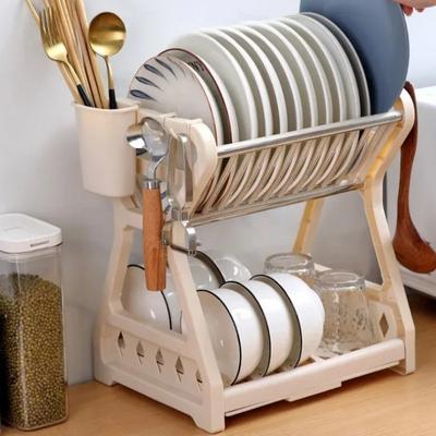 Scolapiatti Asciugatura Scaffale a Doppio Strato Portacoperchi Portapiatti Lavello Scolapiatti Ciotola Supporto Organizer Accessori Cucina
