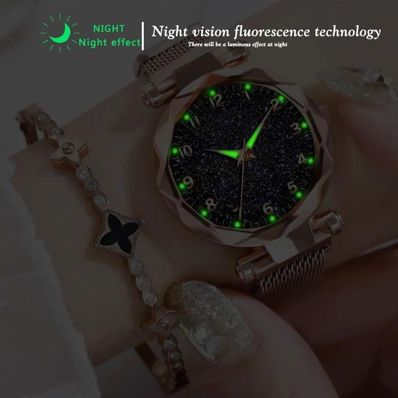 Montre à Quartz Lumineuse Numérique Ciel Étoilé à Bracelet Magnétique Pour Étudiants