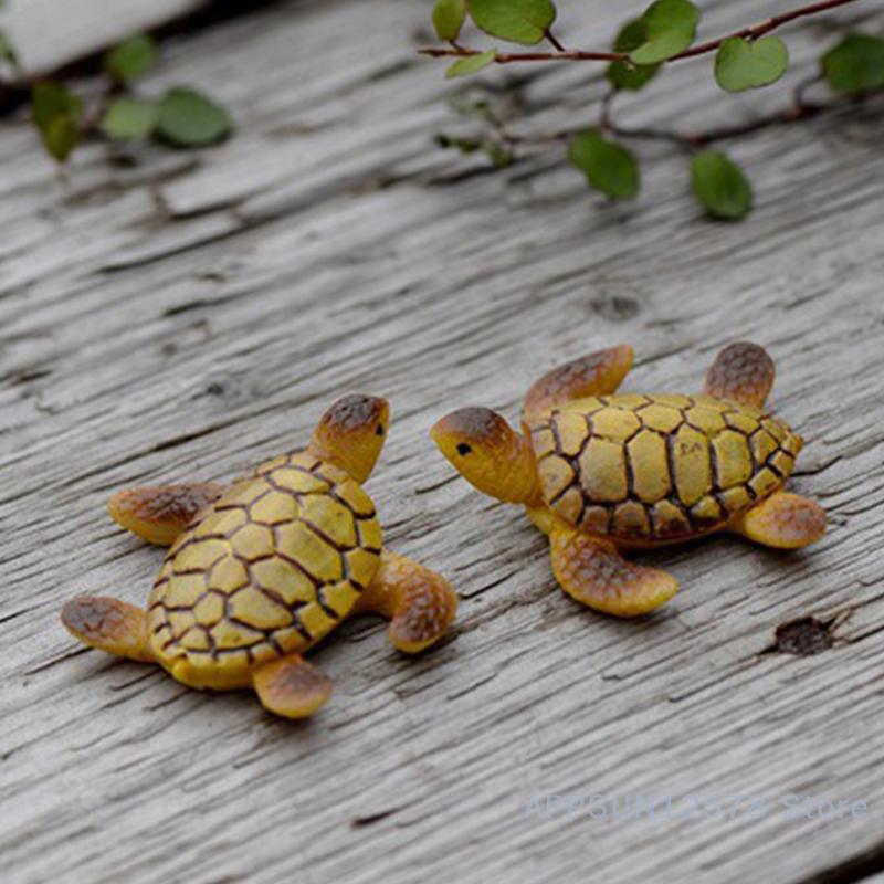 2Pcs Mini Sea Turtle Model Resin Turtle Figurines Fish Tank Miniature Decor