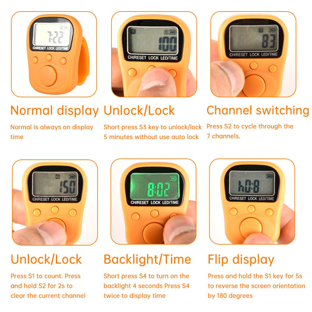 Adjustable Finger Ring Electronic Counter 7-Channel Backlit Function Counter with Locking Rechargeable Counter