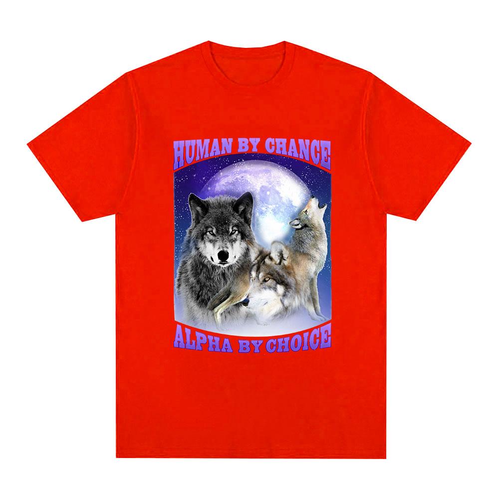 Human By Chance Alpha By Choice Wolf Graphic T-shirt Women Fashion Vintage Short Sleeve T-shirts Cotton Loose Oversized T Shirts