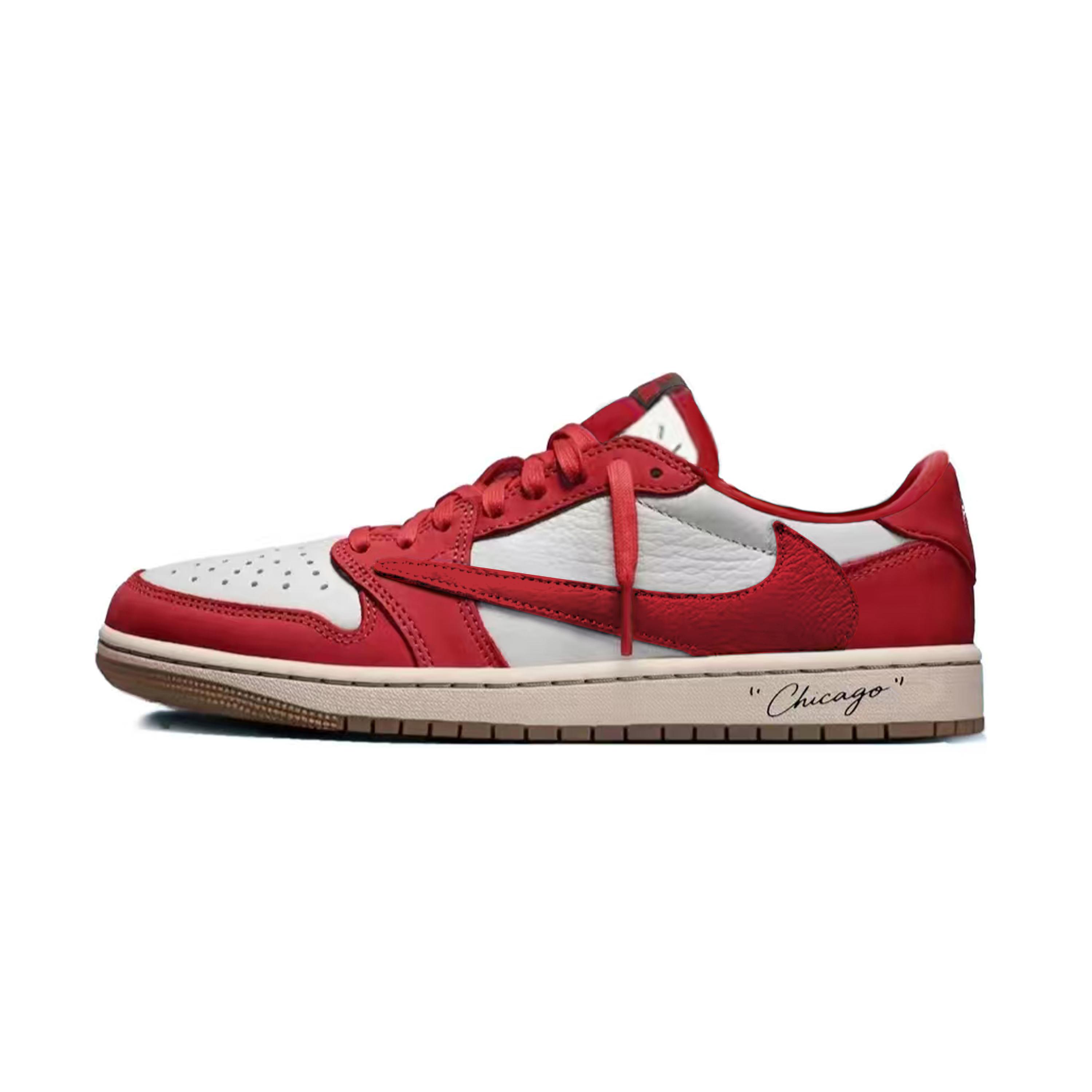 

Travis Scott x Jordan Air Jordan 1 Travis Scott X AJ1 Low Collaboration Vintage Basketball Shoes Unisex Red DZ4137-700(Team1677- ) 35.5