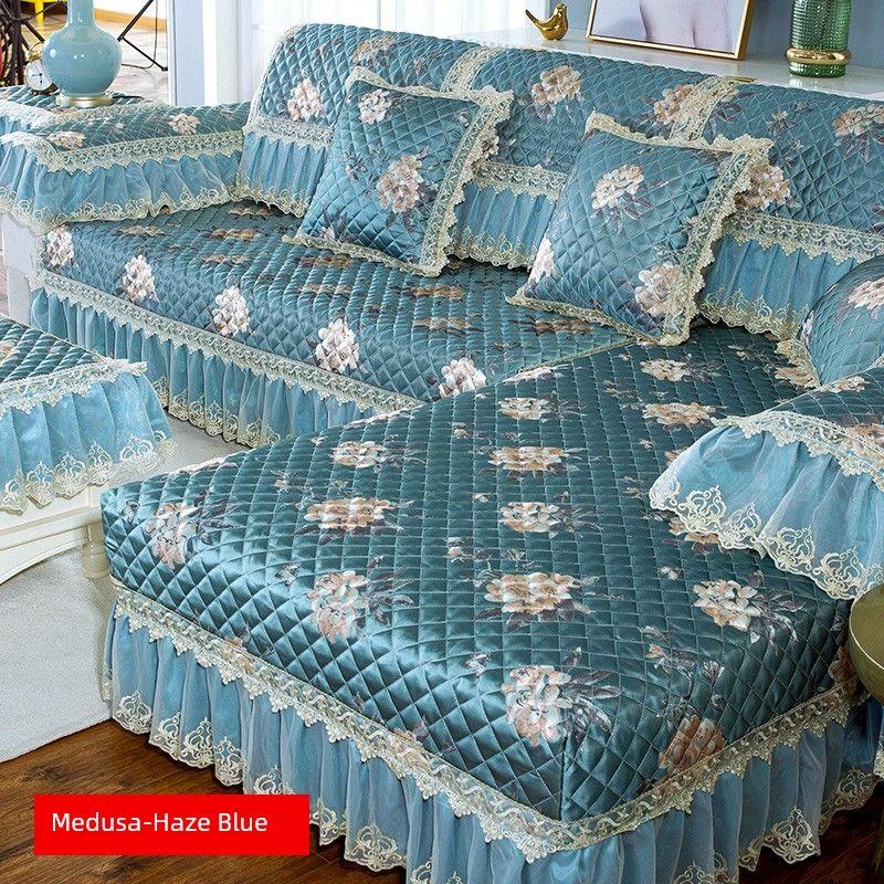 

Linen Sofa Cushion Non-Slip Cushion All Year Round General Fabrics Western Style Purple Lace Scarf Backrest Armrest Towel Pillow Cover Baroque-Gold 50 * 50cm