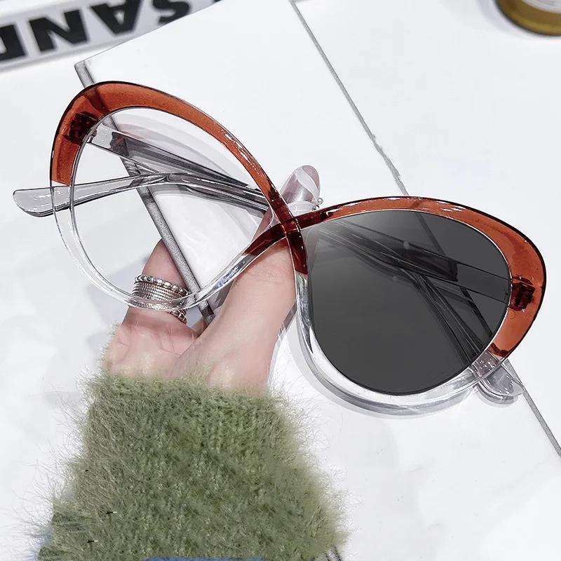 Neue modische Vintage-Sonnenbrille für Frauen, übergroße Katzenaugen-Farbwechsel-Sonnenbrille, schlichte Luxus-Designer-Sonnenbrille