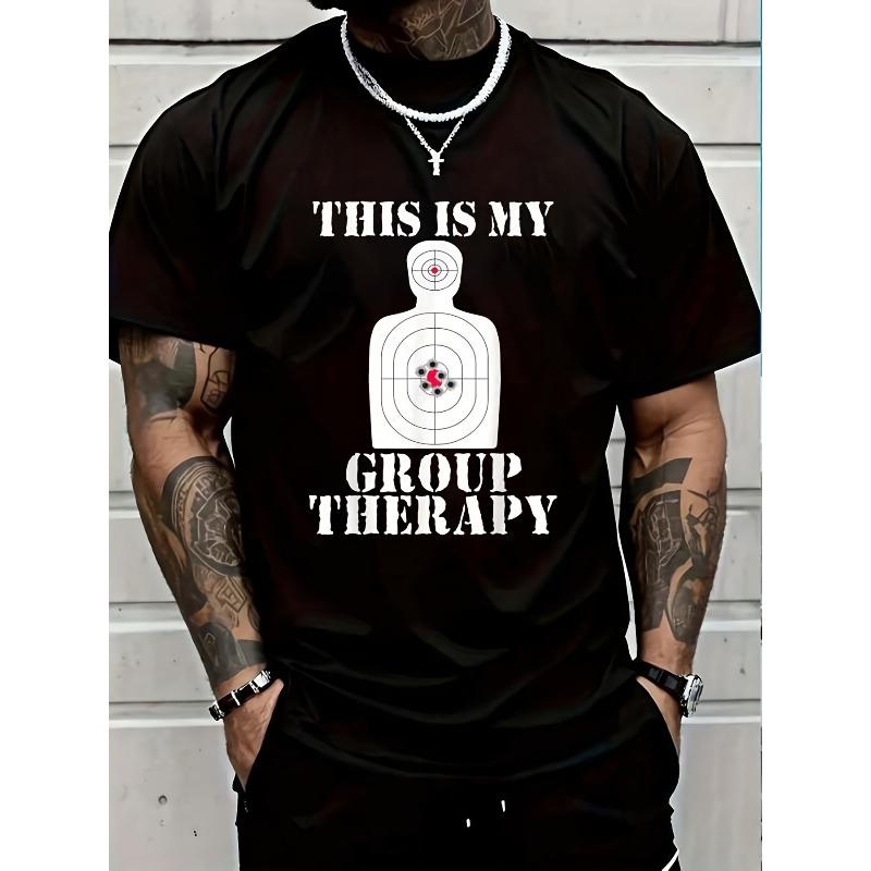 This Is My Group Therapy Funny Pro Gun Range Shooting T-Shirt | Men S Black Vacation Crew Neck Short Sleeve Classic Fit Holiday Tee 2XL чёрный